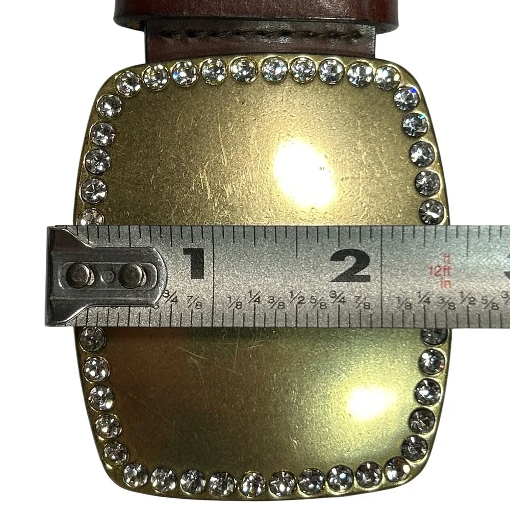 Gap Brown Leather Rhinestone Buckle Belt Womens Western USA Made Size M (28-35)